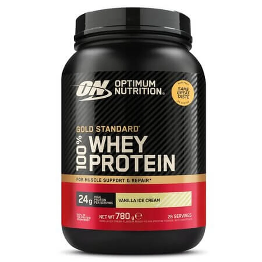 Proteína de suero en polvo con sabor a helado de vainilla 100% Whey Gold Standard, 780 g, Optimum Nutrition