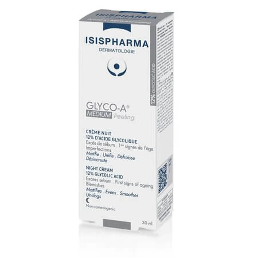 Glyco-A Medium Peeling Crème de nuit avec 12% d'acide glycolique Glyco-A Medium Peeling, 30 ml, IsisPharma, IsisPharma