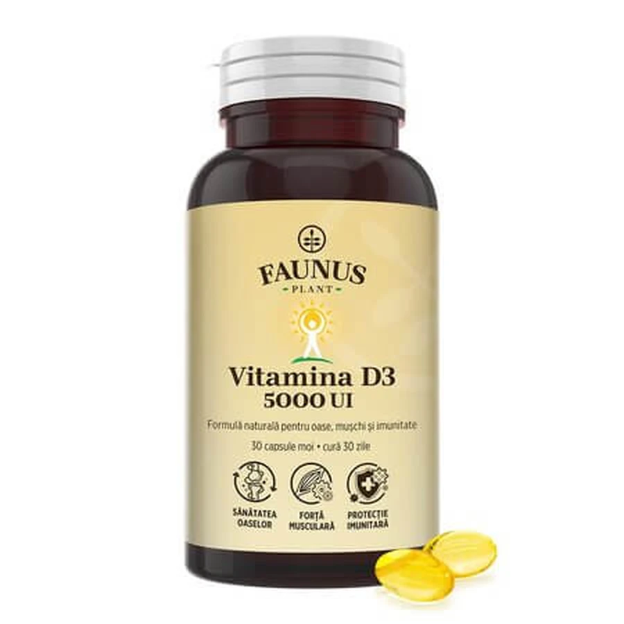Vitamin D3, 5000 IU, 30 Kapseln, Faunus