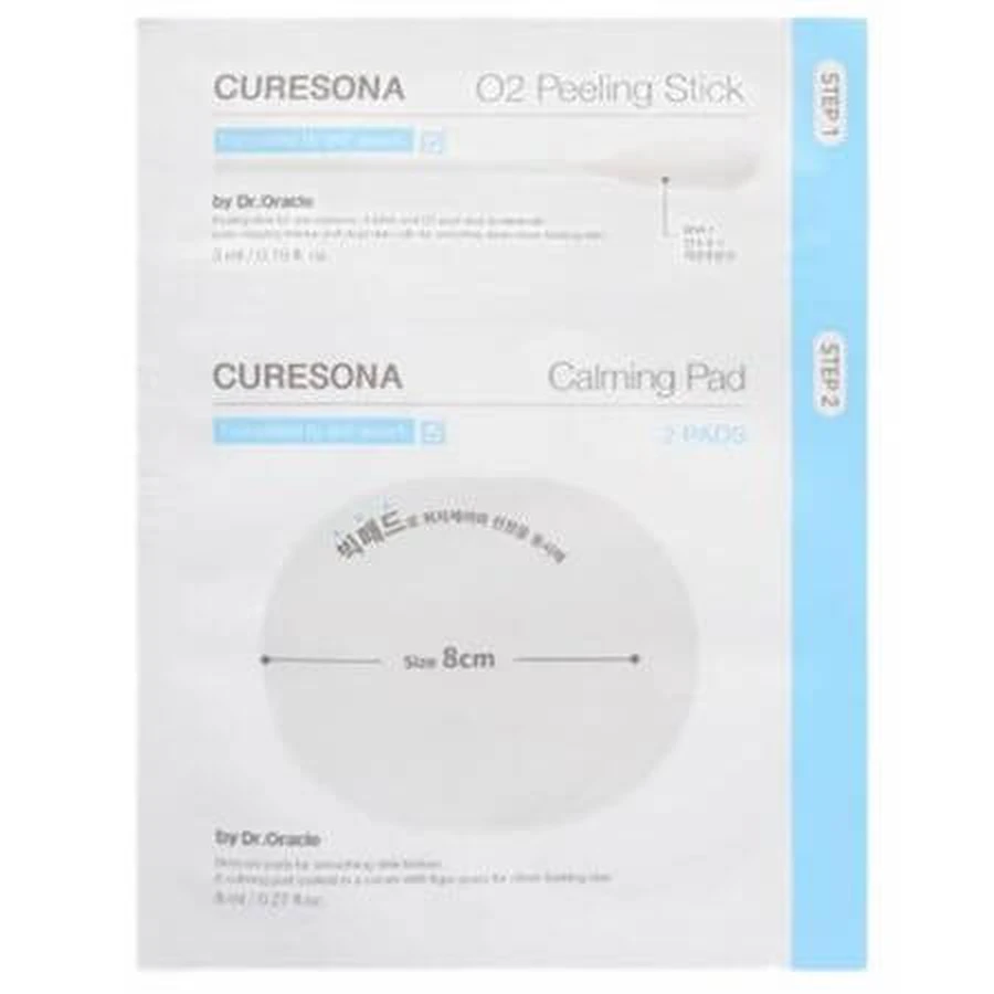 Set Stick Exfoliante 1 pieza + Discos Calmantes e Hidratantes Almohadillas Calmantes 2 piezas O2 Calming Care Kit, Curesona