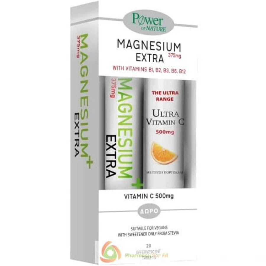 POWER HEALTH Magnesium Extra 375mg 20 effervescent tablets & Vitamin C 500Mg 20 effervescent tablets