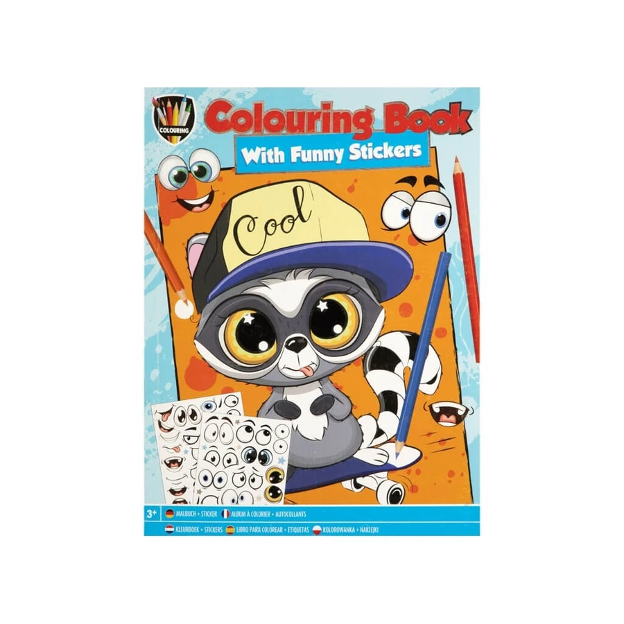 Kleurboek voor jongens, met grappige stickers, A4, 24 pagina's