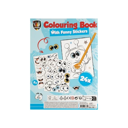 Kleurboek voor jongens, met grappige stickers, A4, 24 pagina's
