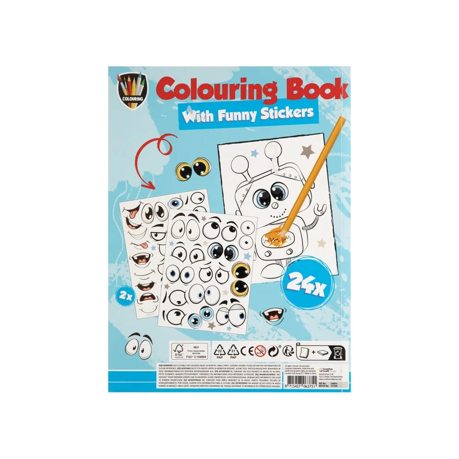 Kleurboek voor jongens, met grappige stickers, A4, 24 pagina's
