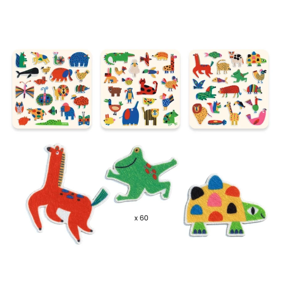 Set de 60 pegatinas de fieltro - Merry Animals, Djeco
