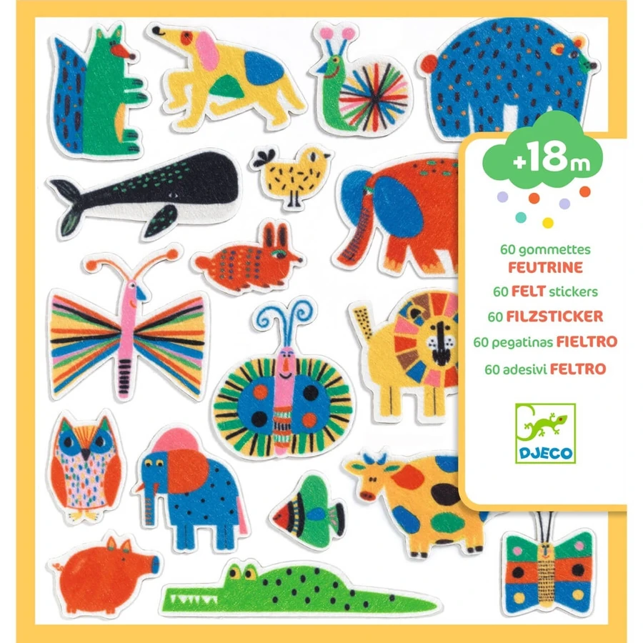 Set de 60 pegatinas de fieltro - Merry Animals, Djeco