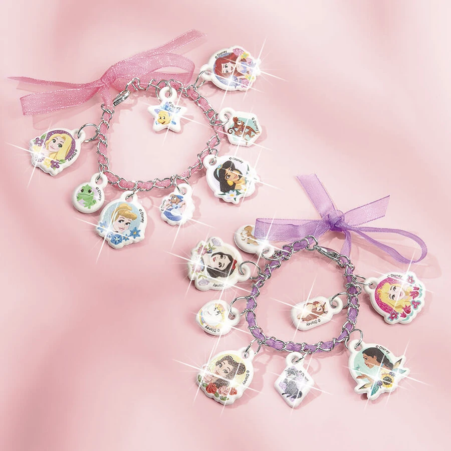 Creativo DIY conjunto de pulseras 2D colgante suave con colgantes, Princesa Disney