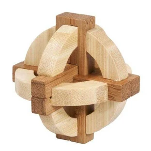 Juego de lógica IQ en madera de bambú en caja metálica-1