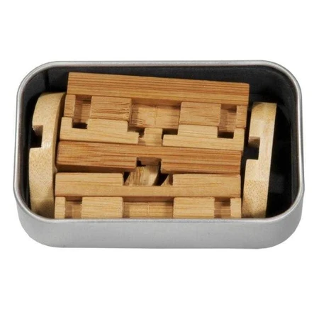 Juego de lógica IQ en madera de bambú en caja metálica-1