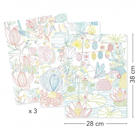 Carte avec 3 motifs japonais à colorier, Djeco
