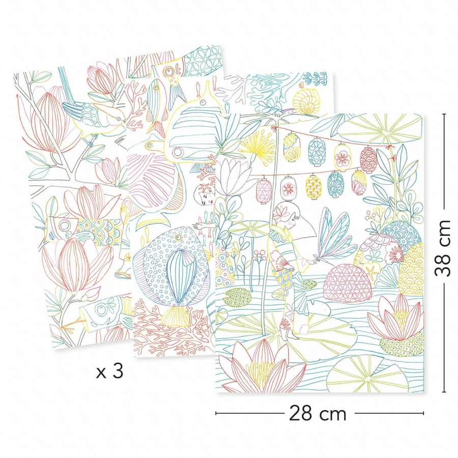 Carte avec 3 motifs japonais à colorier, Djeco