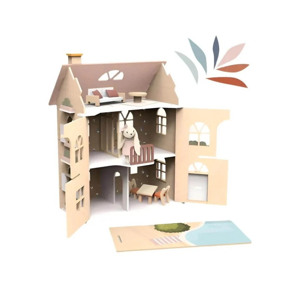 Houten poppenhuis met accessoires, Speedy Monkey