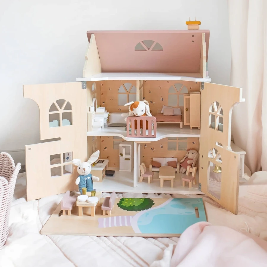Houten poppenhuis met accessoires, Speedy Monkey
