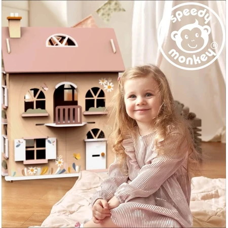 Houten poppenhuis met accessoires, Speedy Monkey