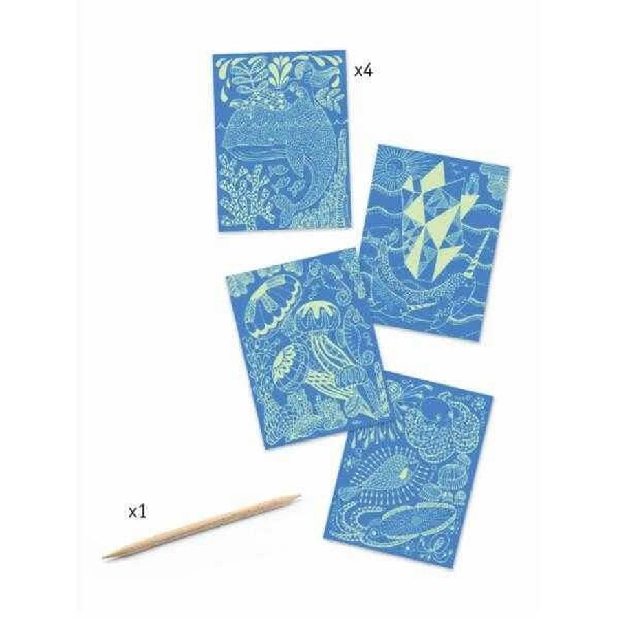 Creativo juego de raspar placas fluorescentes En el océano, Djeco