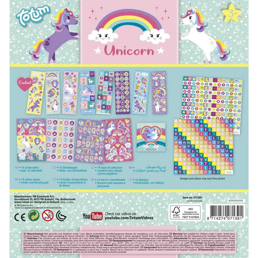 Boîte d'autocollants licorne