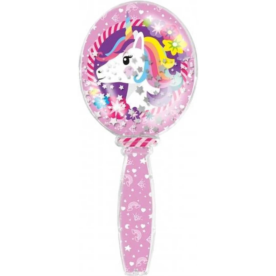Cepillo para el pelo con purpurina y dibujo de unicornio