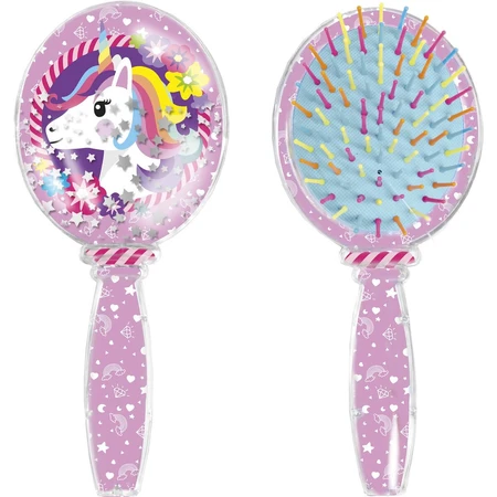 Cepillo para el pelo con purpurina y dibujo de unicornio