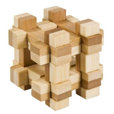 Juego de lógica IQ en madera de bambú en caja metálica-11