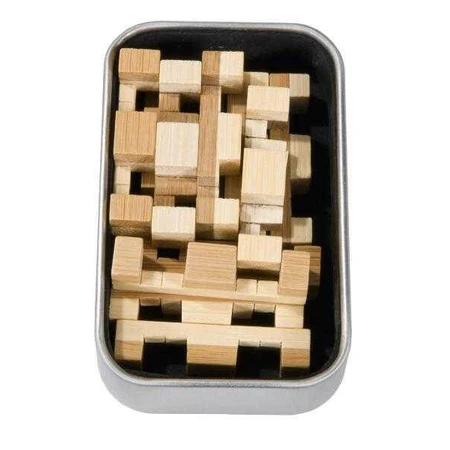Juego de lógica IQ en madera de bambú en caja metálica-11