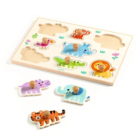 Puzzle en bois avec animaux sauvages, Djeco