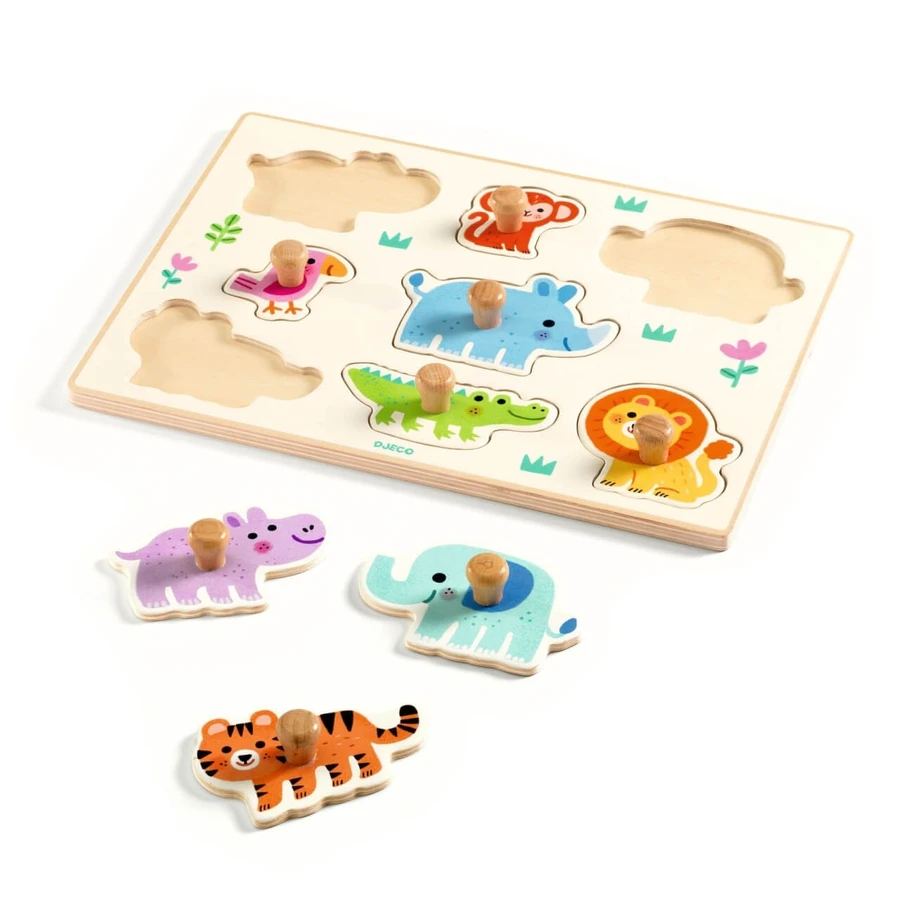 Puzzle en bois avec animaux sauvages, Djeco