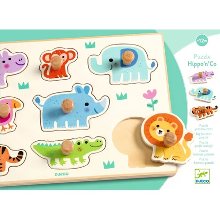 Puzzle en bois avec animaux sauvages, Djeco