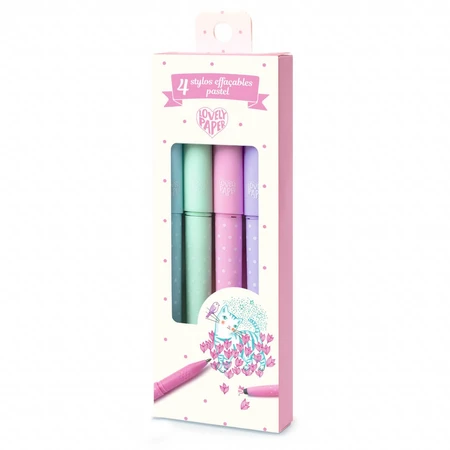 Set of 4 pens with eraser pastel colors, Djeco