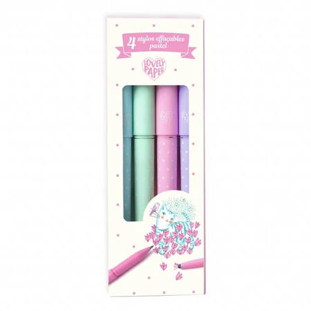 Set of 4 pens with eraser pastel colors, Djeco