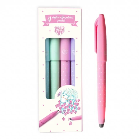 Set of 4 pens with eraser pastel colors, Djeco