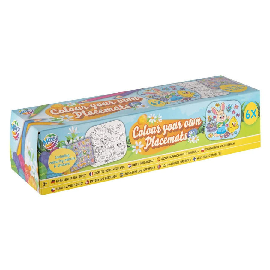 Set de table de coloriage, pré-imprimé, avec crayons de couleur et autocollants