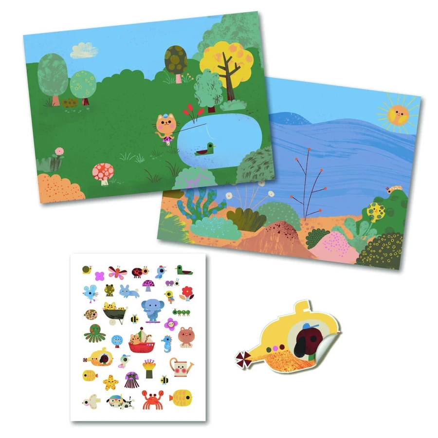 Repositionable stickers By sea and by land, Djeco
