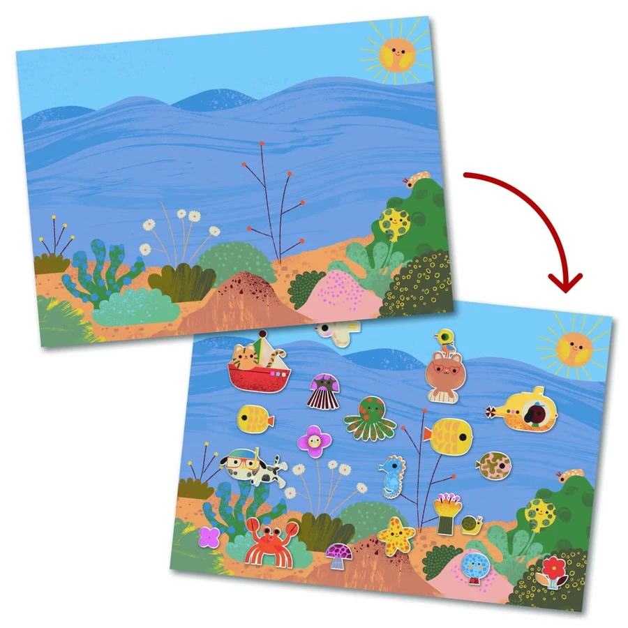 Repositionable stickers By sea and by land, Djeco