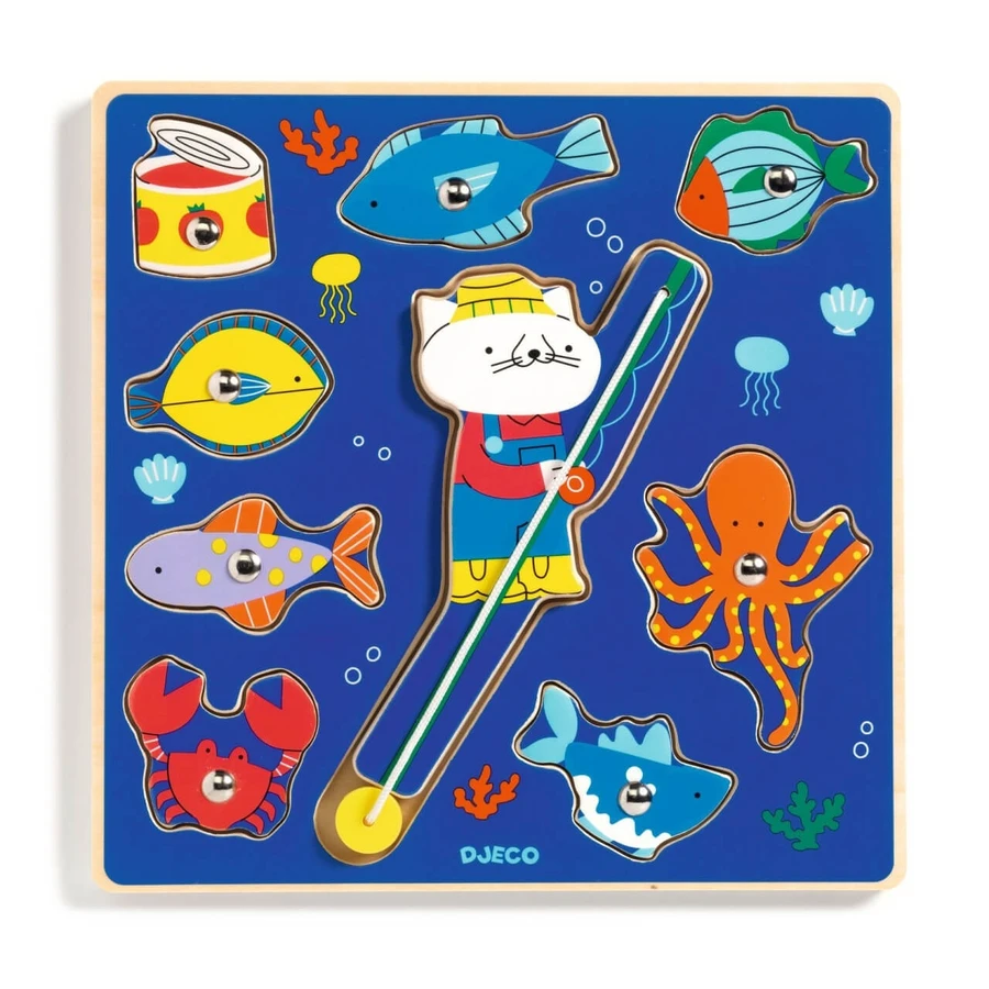 Puzzle 2 en 1 y juego de pesca magnético, Djeco