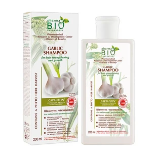 Pharma Bio Laboratory, Knoblauch-Shampoo gegen Haarausfall mit Klettenöl, Kalmus und Hopfenzapfen, 200 ml