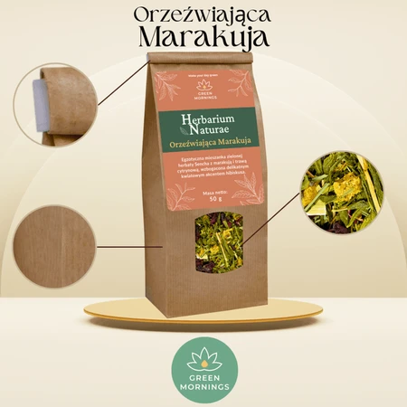 Green Mornings, Herbarium Naturae, Refreshing Maracuja, green tea composition, 50 g.