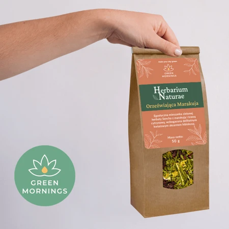 Green Mornings, Herbarium Naturae, Refreshing Maracuja, green tea composition, 50 g.