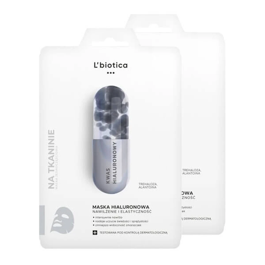 Set van 2 x L`Biotica, hyaluronmasker op stof, 23 ml
