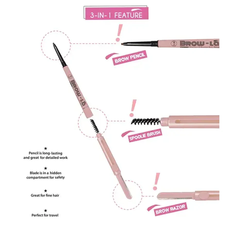 J.Cat Beauty Brow-LA 3-in-1 Mapping &amp; Shaping Brow Pencil, 3-in-1 Brow Styling Pencil, 103 Medium Cool Brown, 0.08 g