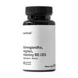 Sundose Ashwagandha, Magnesium, Vitamine B6 und D3, Hartkapseln, 90 Stück.