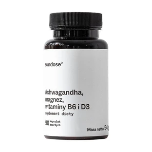 Sundose Ashwagandha, magnesio, vitaminas B6 y D3, cápsulas duras, 90 uds.
