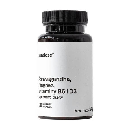 Sundose Ashwagandha, magnesio, vitaminas B6 y D3, cápsulas duras, 90 uds.