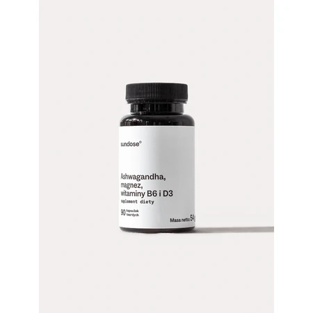 Sundose Ashwagandha, magnesio, vitaminas B6 y D3, cápsulas duras, 90 uds.