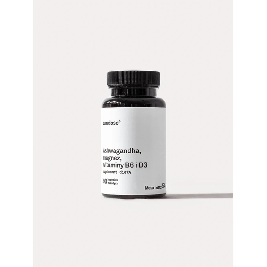 Sundose Ashwagandha, magnesio, vitaminas B6 y D3, cápsulas duras, 90 uds.