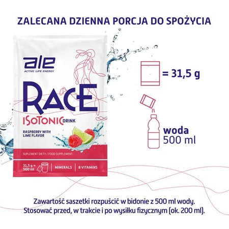 Ale Race Isotonisches Getränk Himbeere & Amp; Limettengeschmack, Pulver, 31,5 g