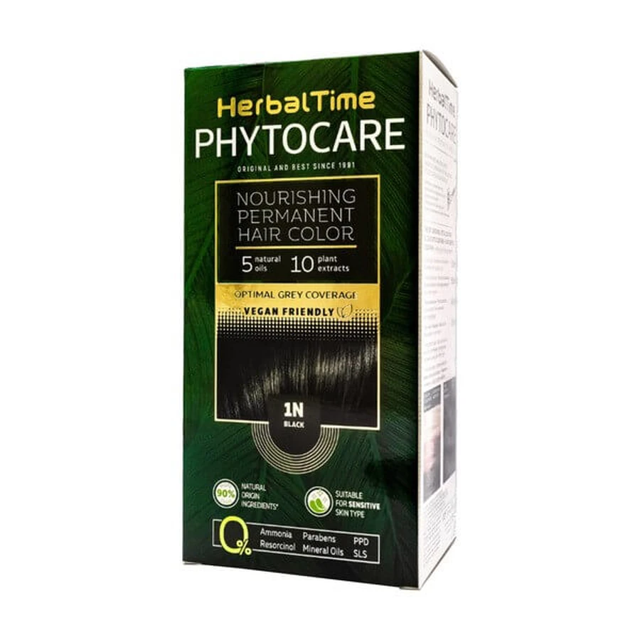Herbal Time Phytocare, farba do włosów 1N, black, 130 ml: ceny i cechy