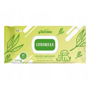 Record Salviette Igienizzanti Citronella, lingettes de toilettage pour chiens et chats, 40 pcs.