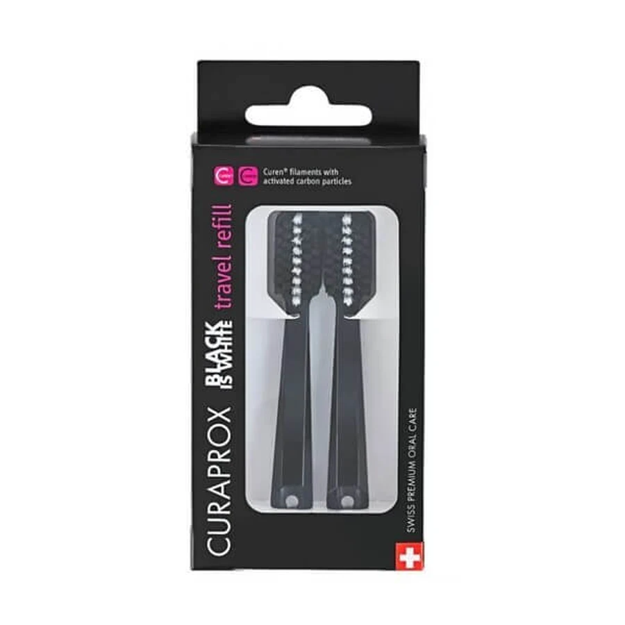 Curaprox Negro es Blanco, Recambio de viaje, cabezales, 2 uds.