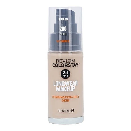 Revlon Colorstay Longwear Makeup SPF 15, fond de teint en pompe pour les peaux grasses et mixtes, 200 Nude, 30 ml.