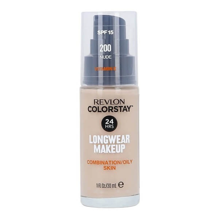 Revlon Colorstay Longwear Makeup SPF 15, fond de teint en pompe pour les peaux grasses et mixtes, 200 Nude, 30 ml.